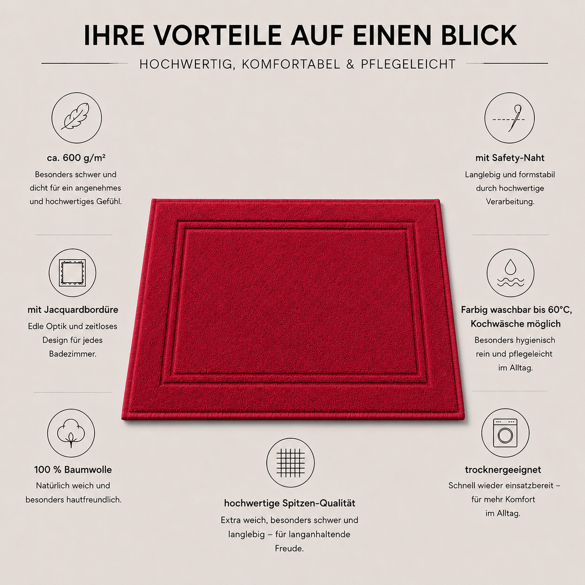 Badematte rot im Set