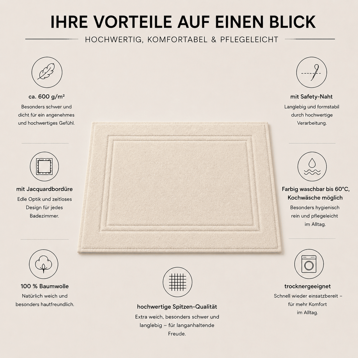 Badematte beige in Hotelqualität