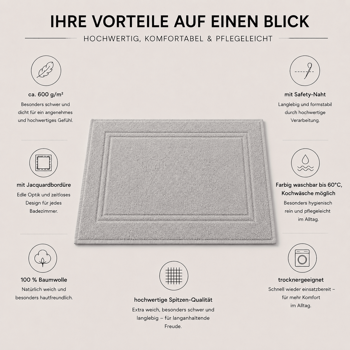 Badematte grau in Hotelqualität