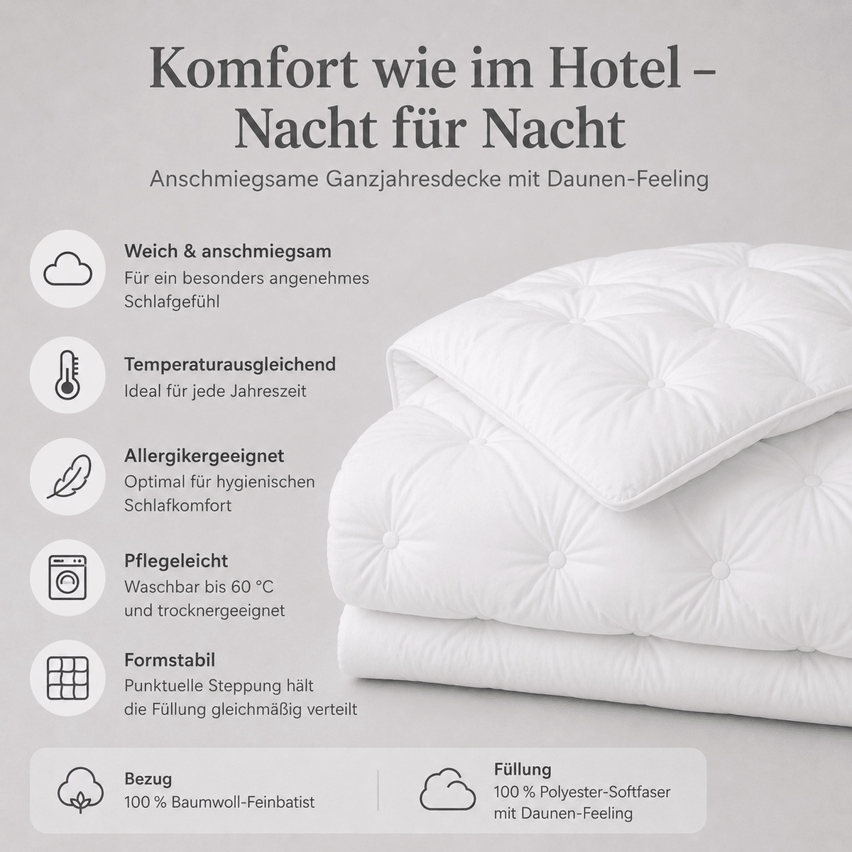 Bettdecke 135x200 weiß in Hotelqualität
