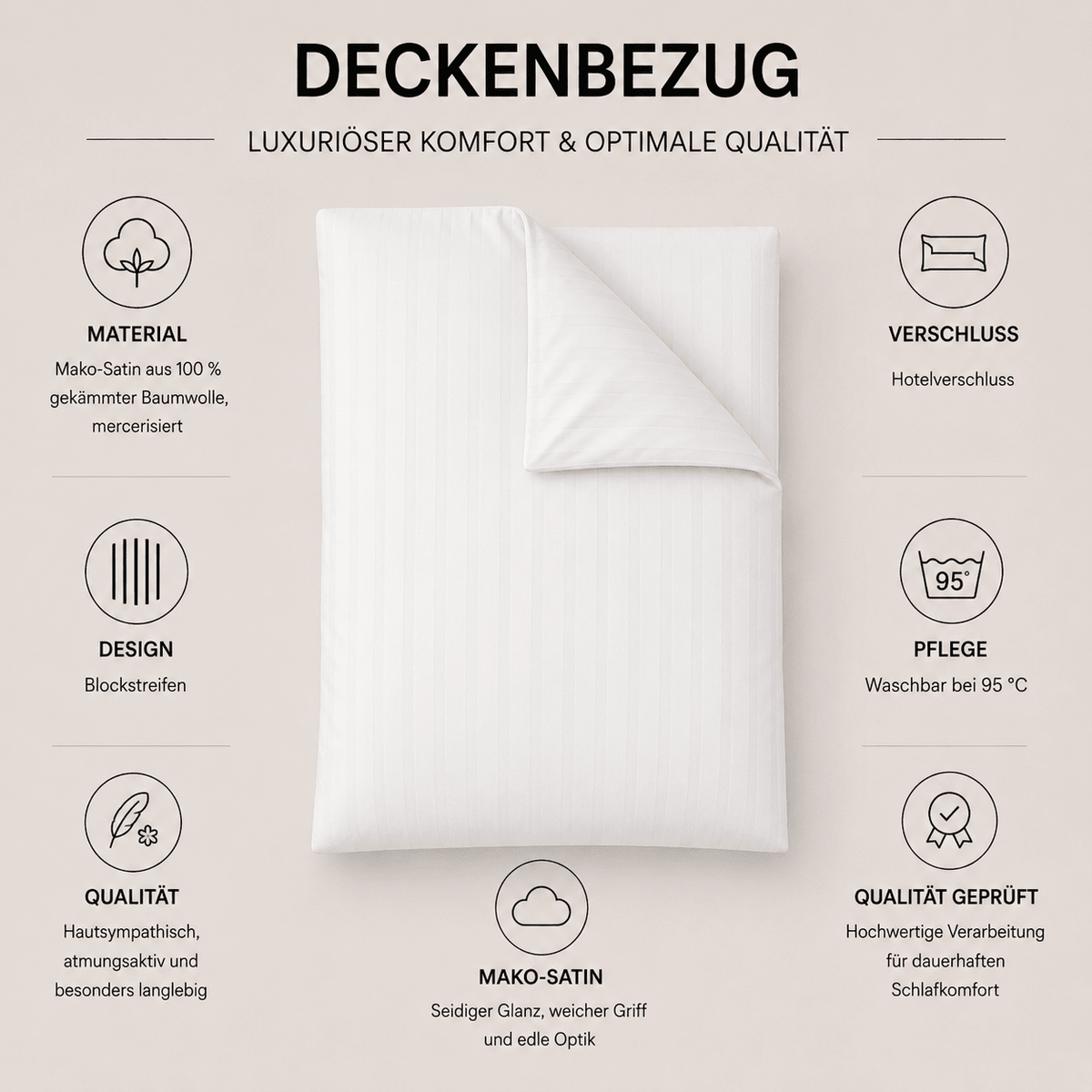 Deckenbezüge weiß aus Mako-Satin-Baumwolle