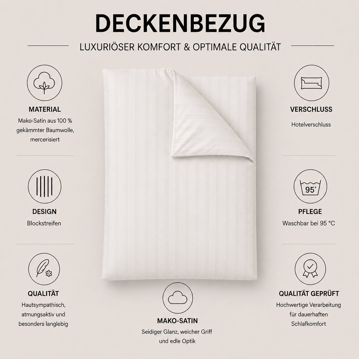 Deckenbezüge grau aus Mako-Satin-Baumwolle