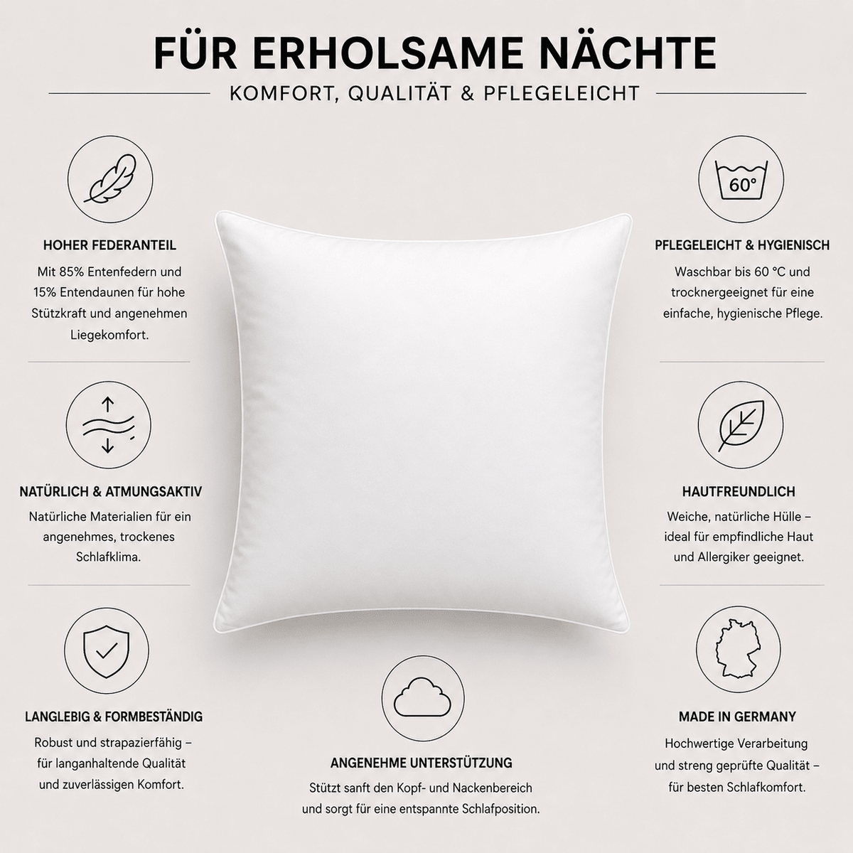 Kopfkissen aus Baumwolle mit Entendaunen
