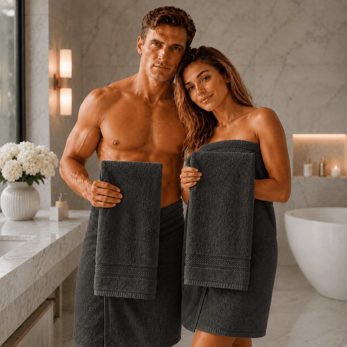 Fitness-Handtuch schwarz-anthrazit aus Baumwolle