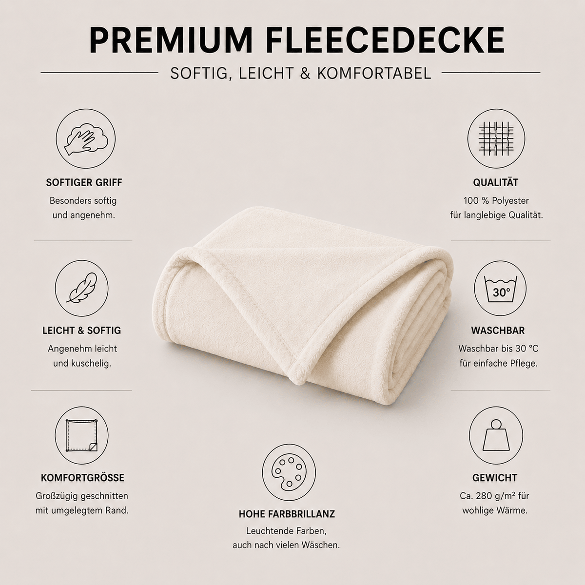 Fleecedecke und Kuscheldecke beige