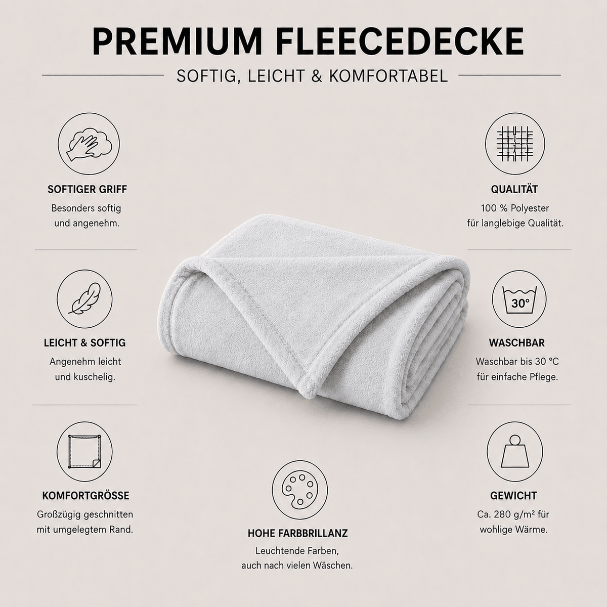 Fleecedecke und Kuscheldecke silber-grau