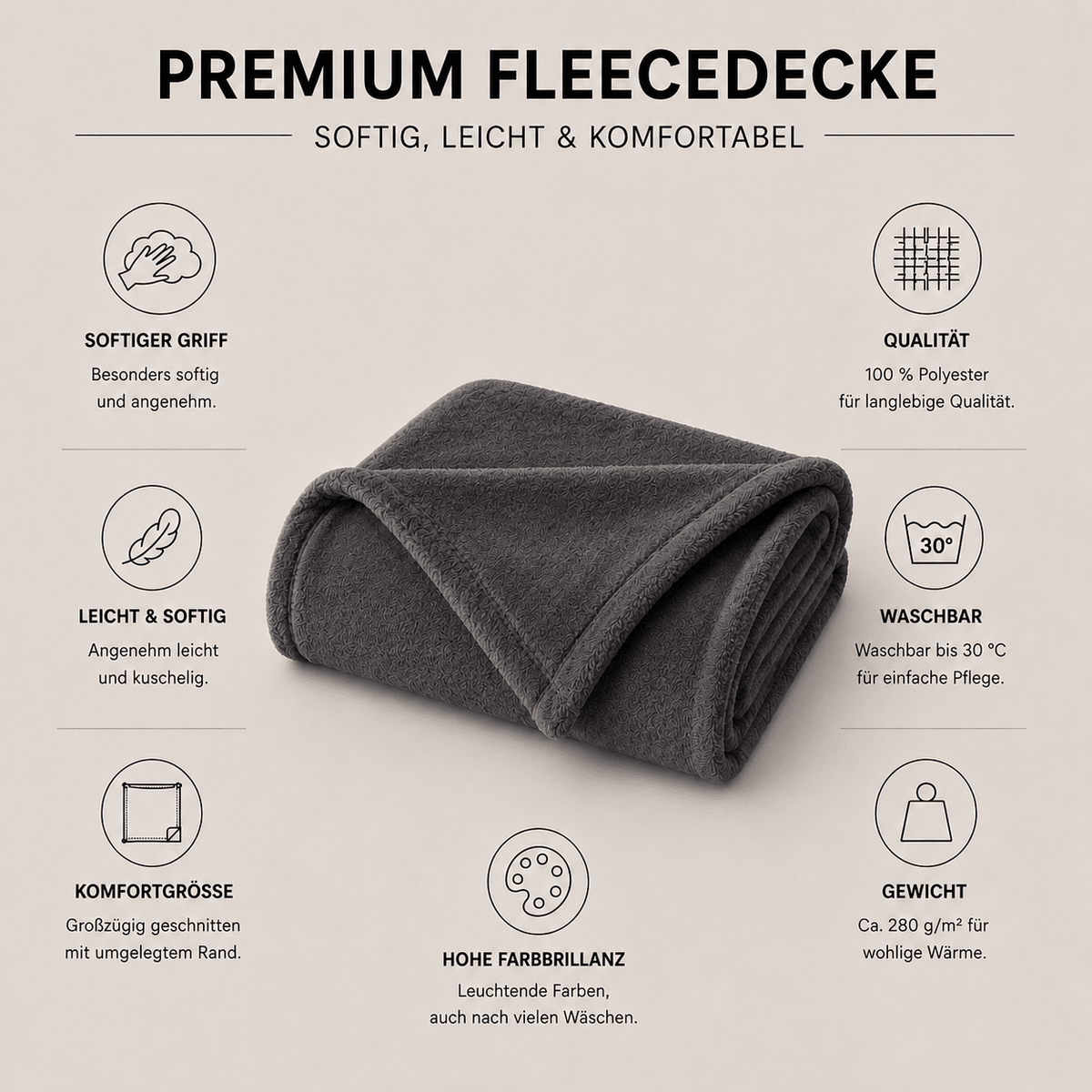 Fleecedecke und Kuscheldecke grau