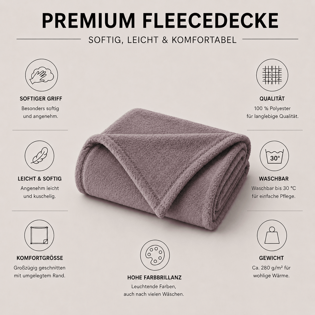 Fleecedecke und Kuscheldecke mocca-grau