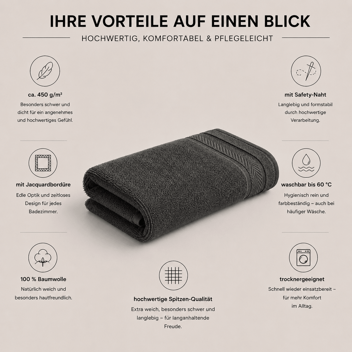 Handtuch anthrazit-schwarz aus Baumwolle