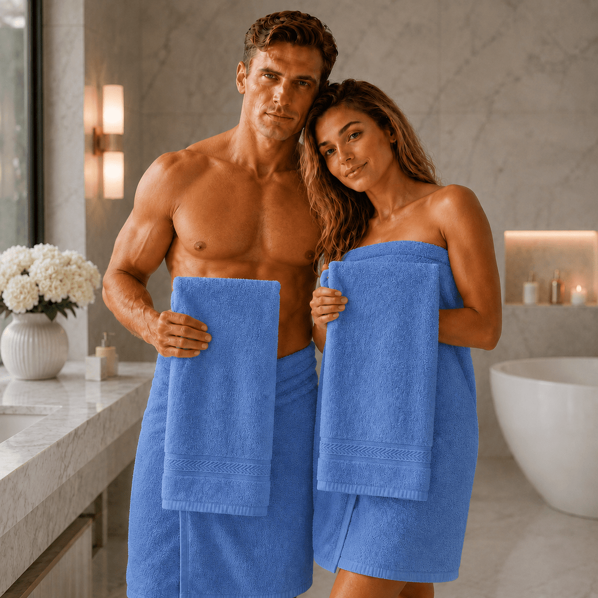 Handtuch blau aus Baumwolle in Hotelqualität