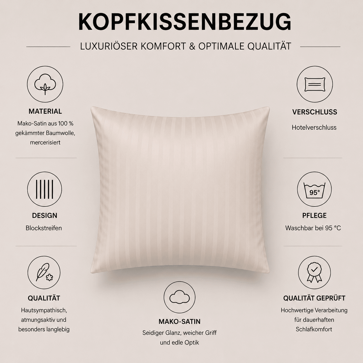 Kissenbezüge creme-beige aus Mako-Satin-Baumwolle