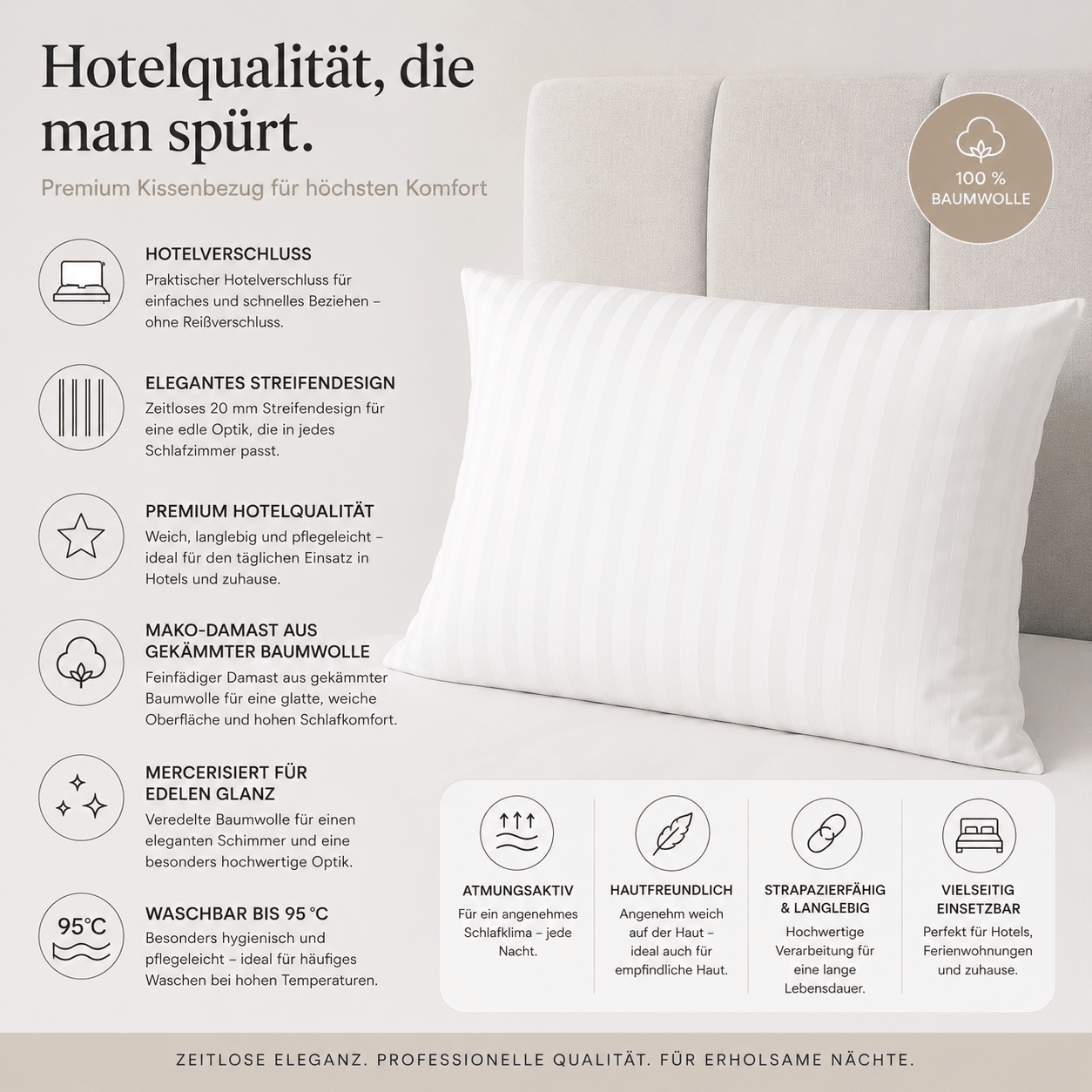 Kissenbezug weiß mit Hotelverschluss in Premium Qualität