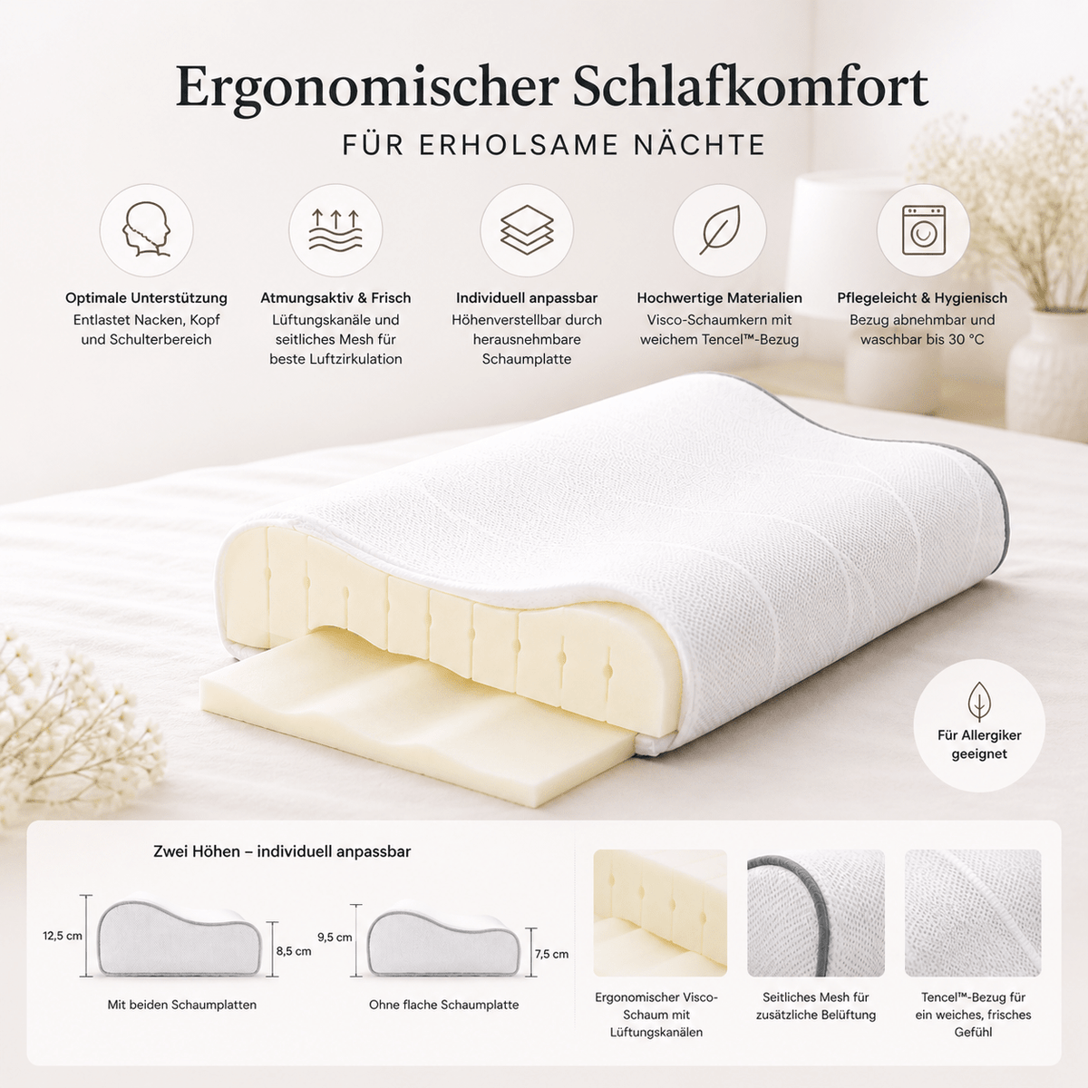 Kopfkissen für Seitenschläfer mit Nackenstütze