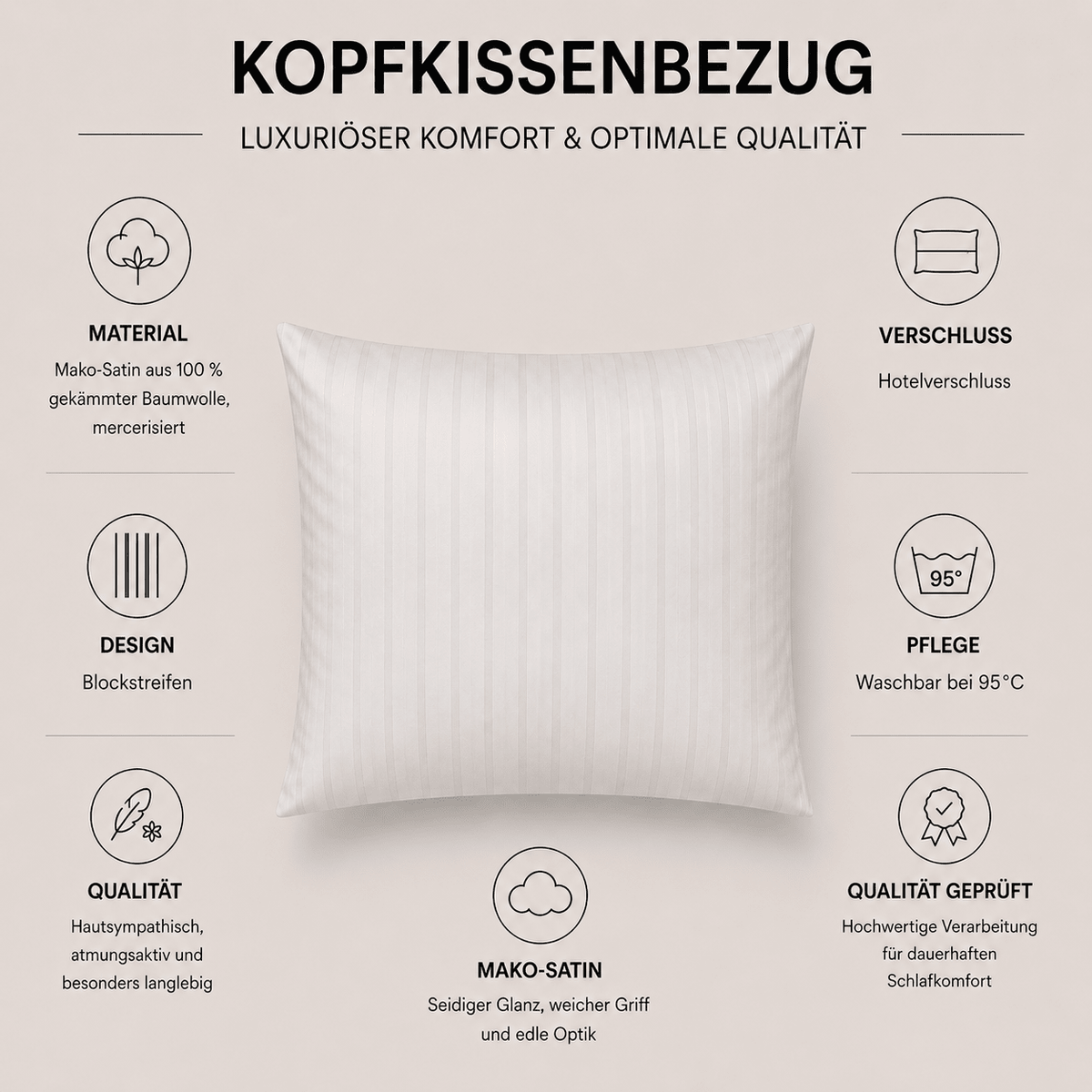 Kopfkissenbezug grau aus Mako-Satin-Baumwolle