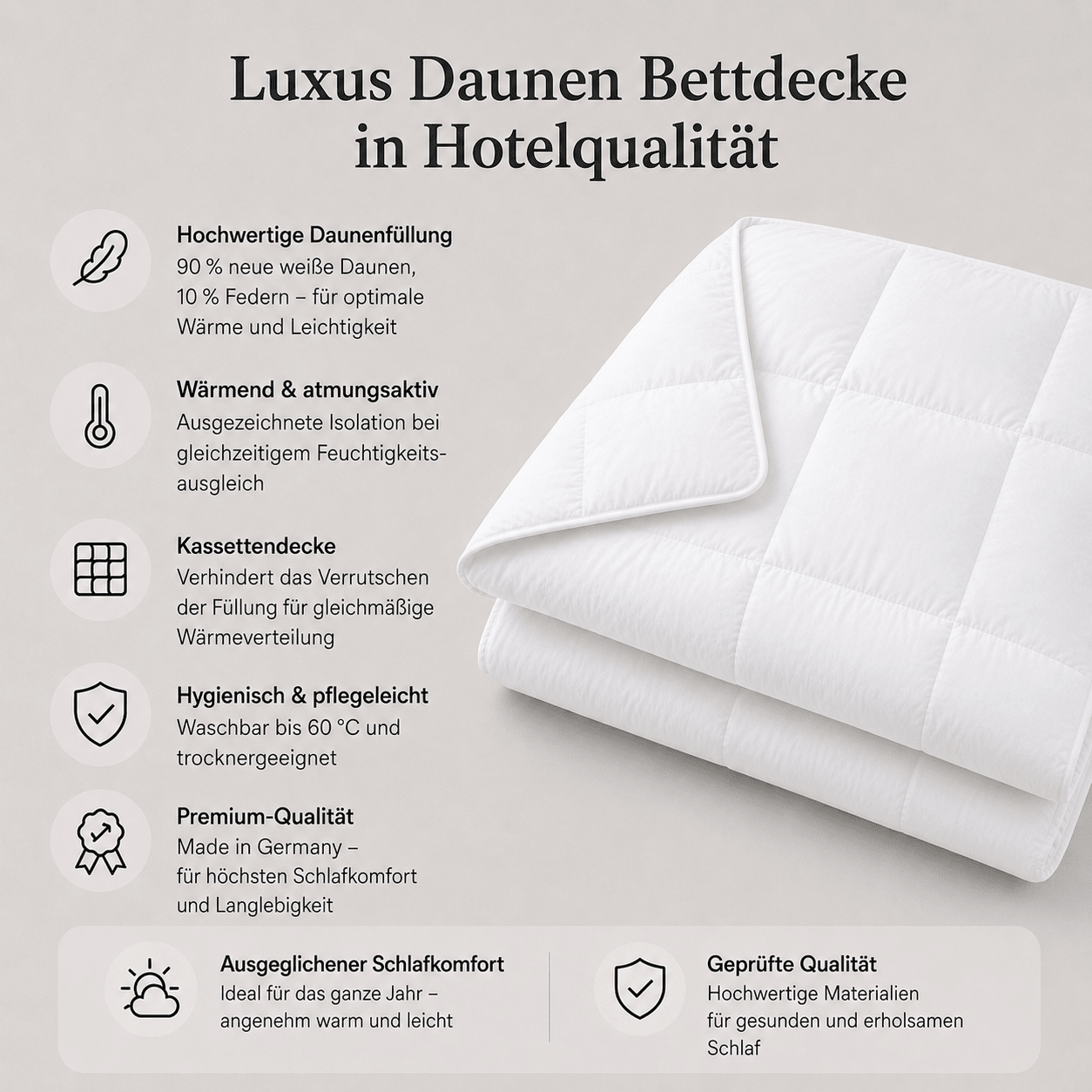 Leichte Daunen Bettdecke in Hotelqualität
