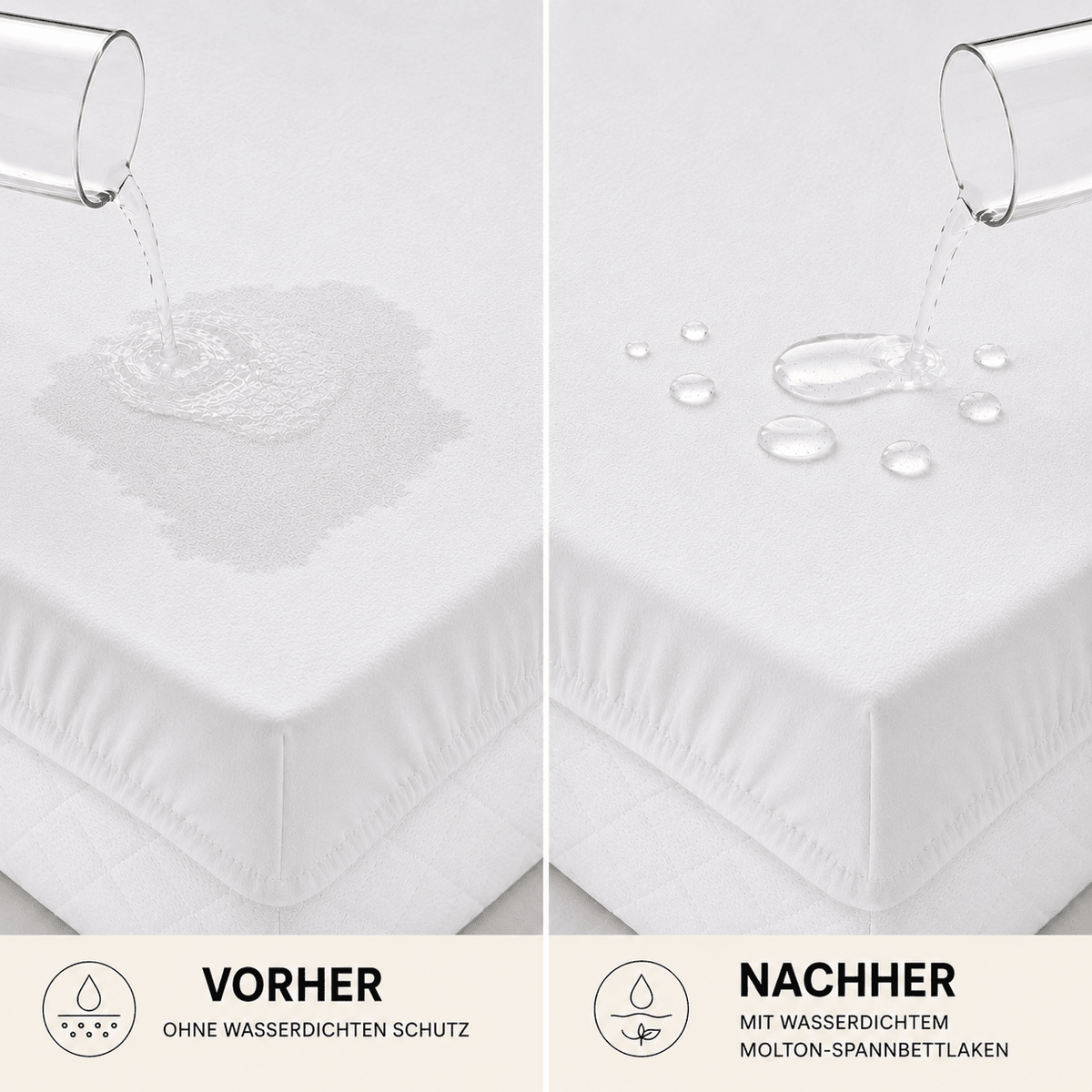 Matratzenschoner und Bettlaken weiß aus Molton bis 18 cm