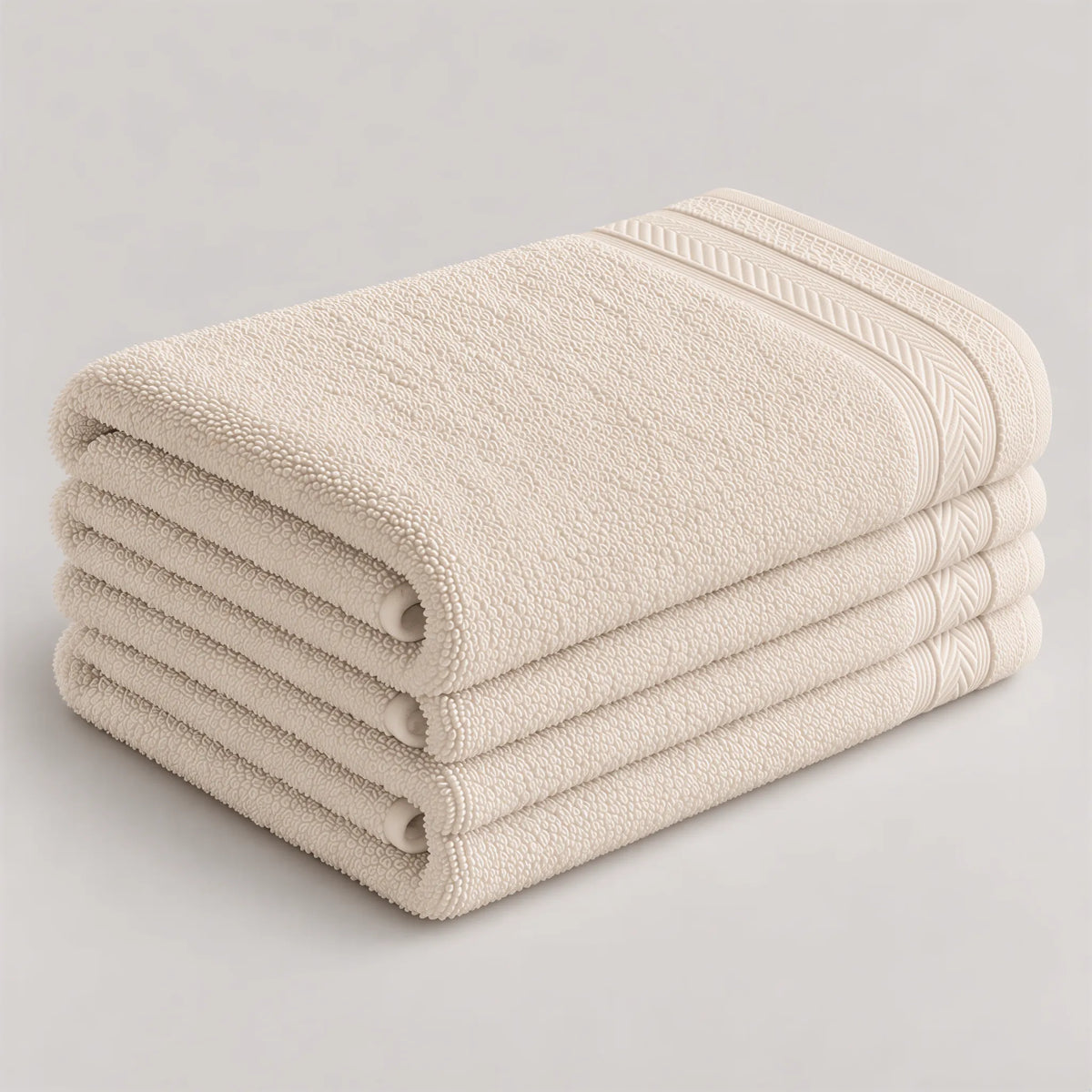 Badetuch Creme-Beige aus Walkfrottee, 100 x 150 cm, gefaltet auf hellgrauem Hintergrund