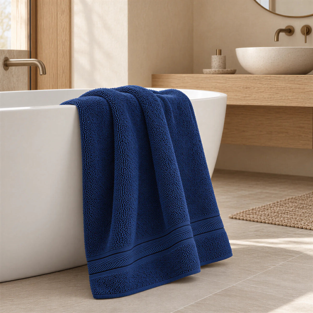 Badetuch Navy aus Walkfrottee – Ambiente im Bad