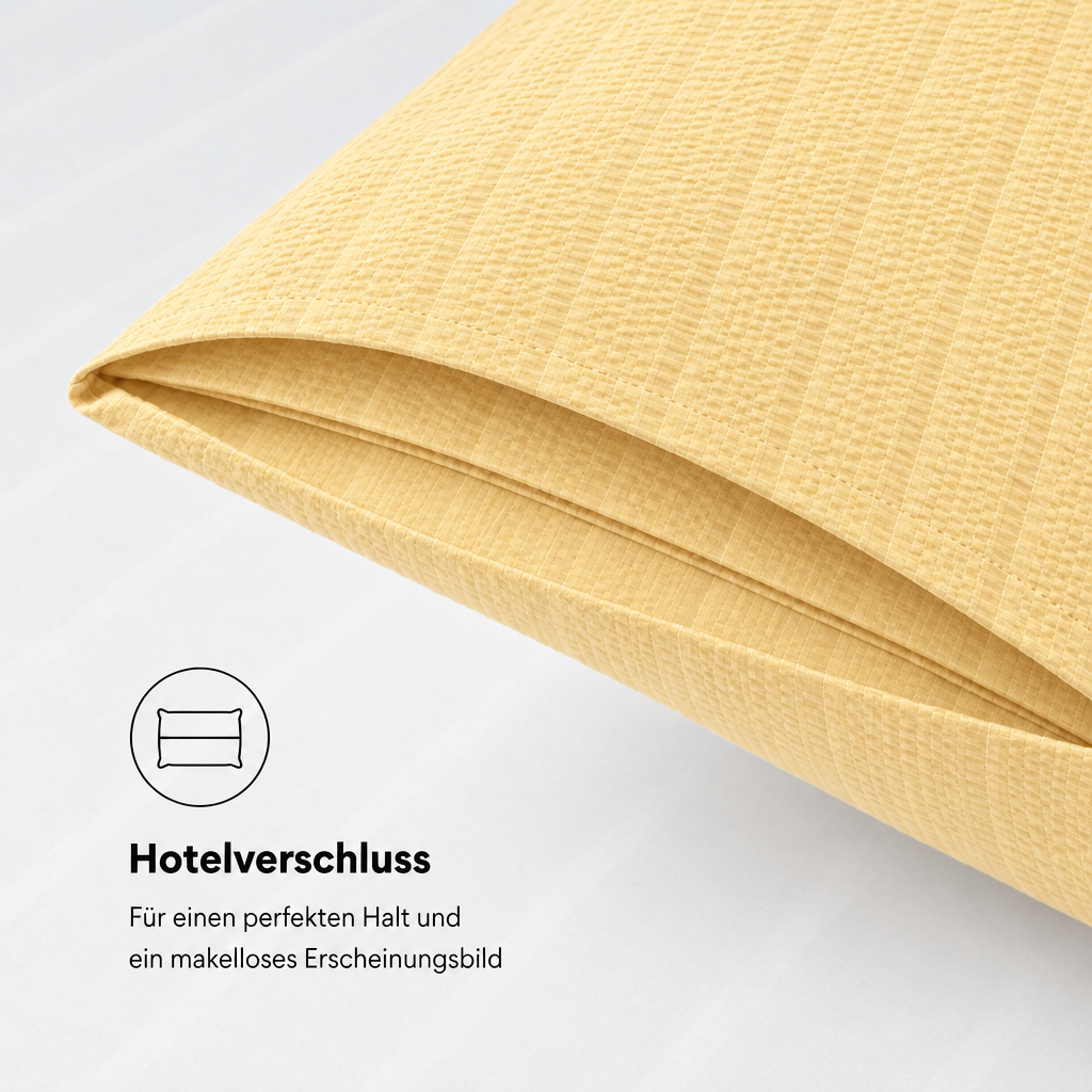 Bettwäsche-Set Seersucker sonnengelb – Kissenbezug mit Hotelverschluss ohne Reißverschluss