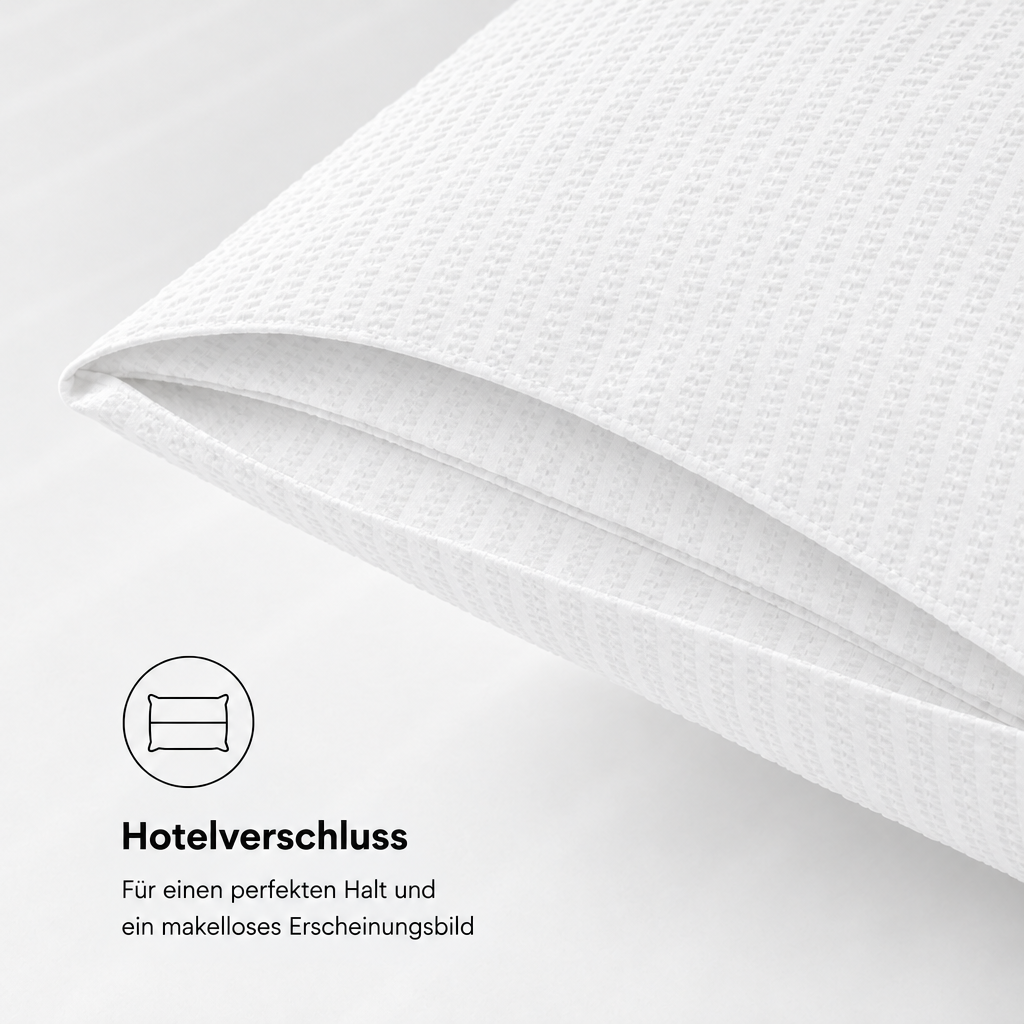 Bettwäsche-Set Seersucker weiß – Kissenbezug mit Hotelverschluss ohne Reißverschluss