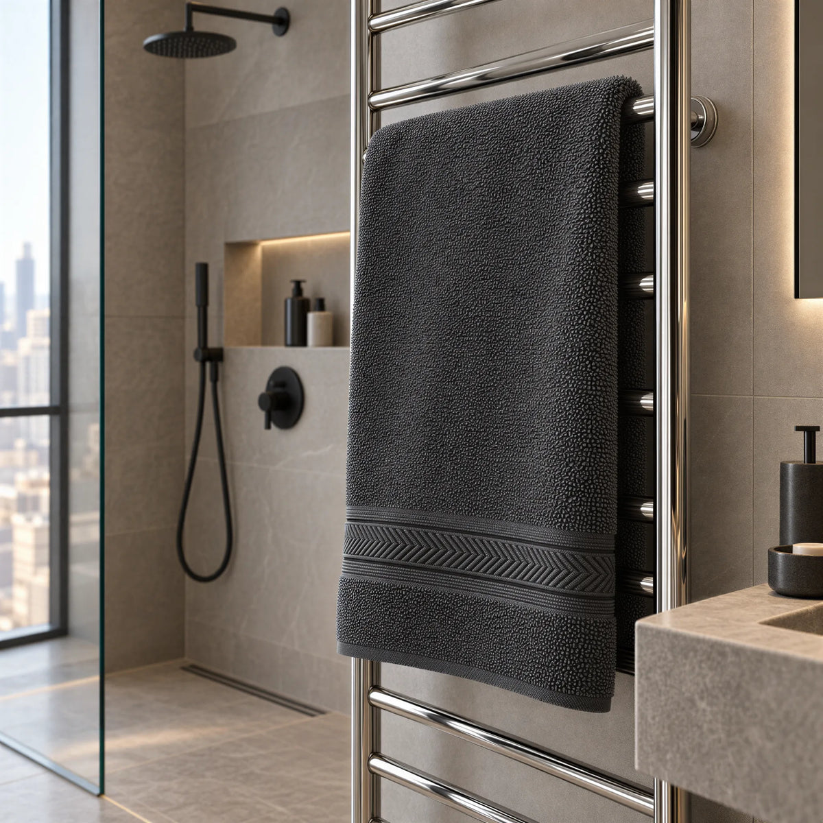 Duschtuch Anthrazit aus Walkfrottee – Ambiente im Bad