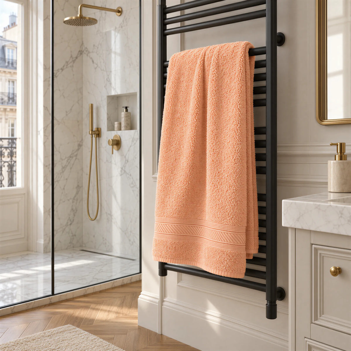 Duschtuch Apricot aus Walkfrottee – Ambiente im Bad