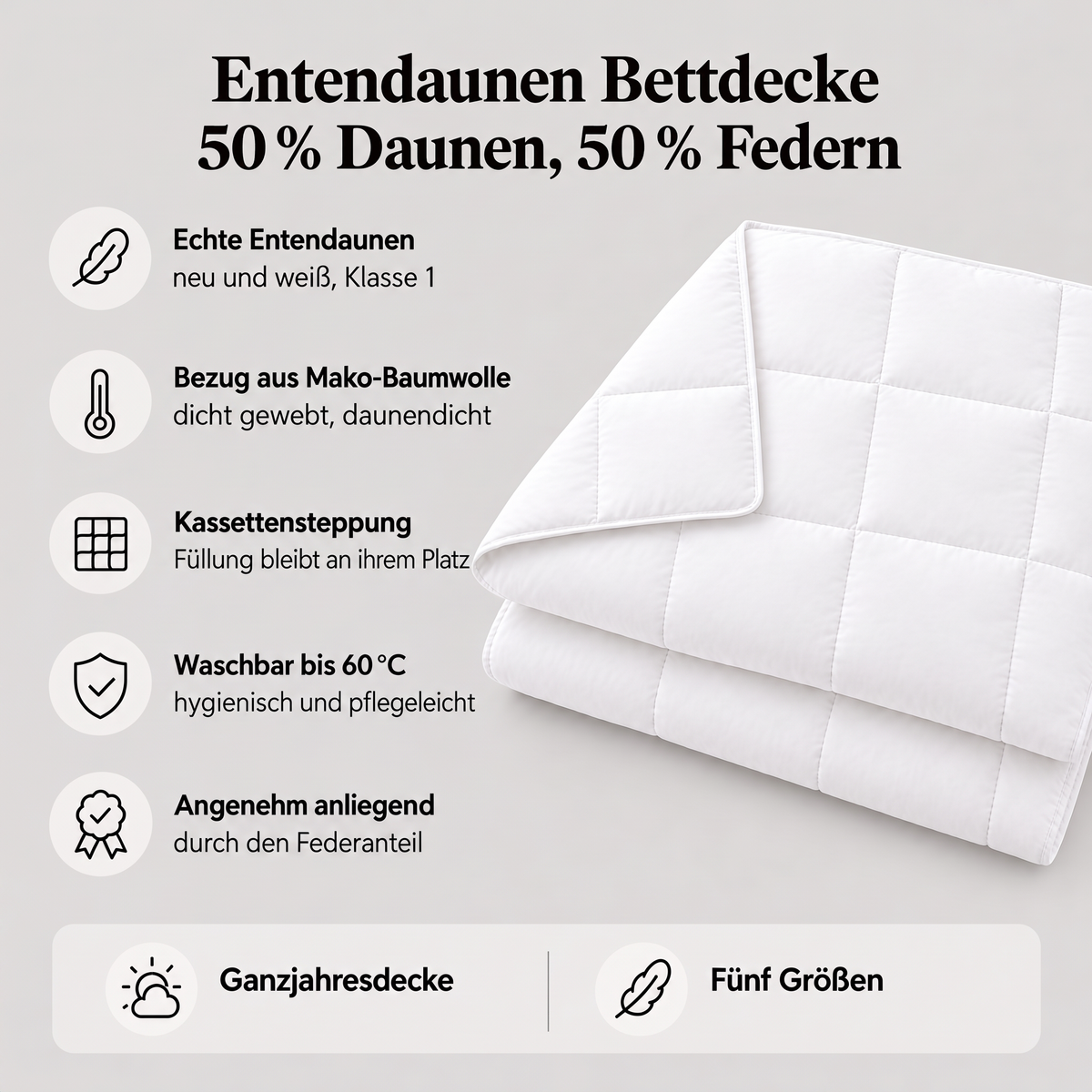 Eigenschaften der Entendaunen Bettdecke mit 50 % Daunen