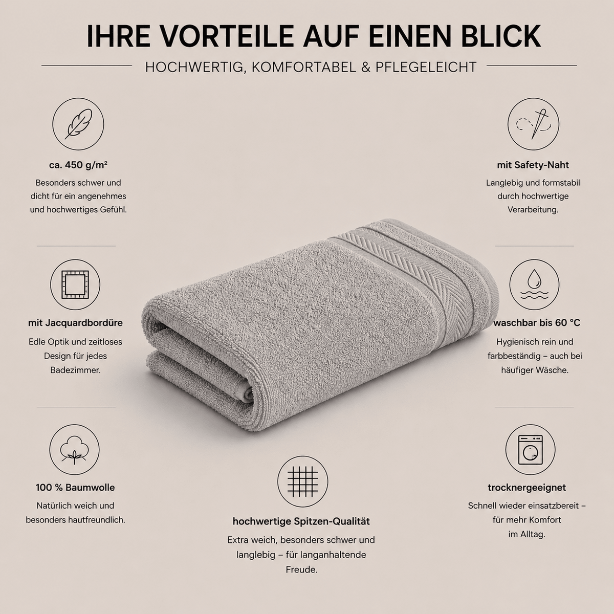 Handtuch grau aus Baumwolle, weich und saugstark