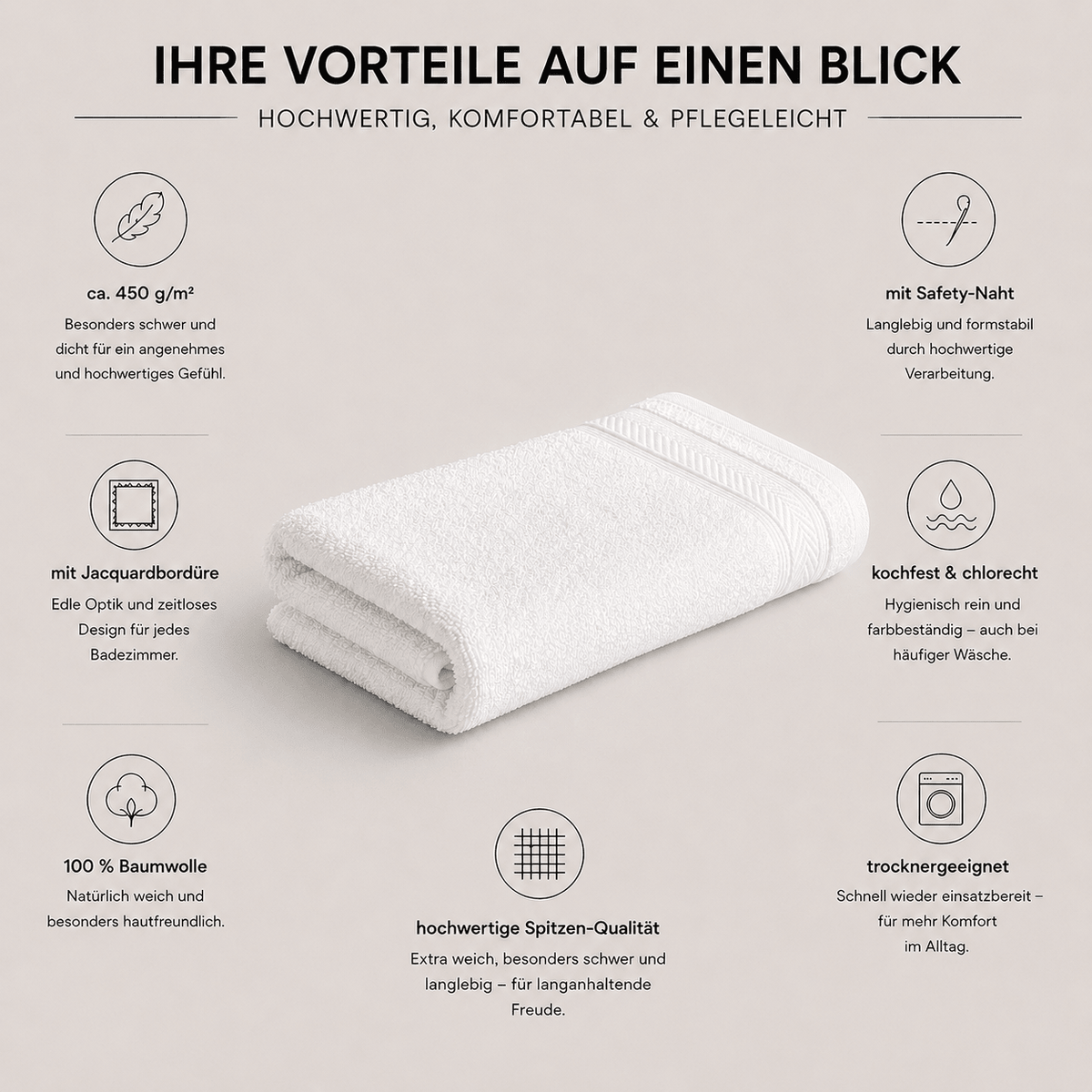 Handtuch weiß aus Baumwolle, weich und saugstark