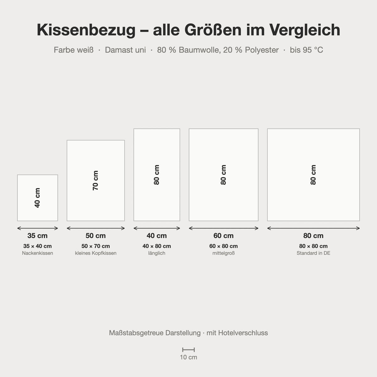Kissenbezug Damast weiß uni – alle Größen maßstabsgetreu
