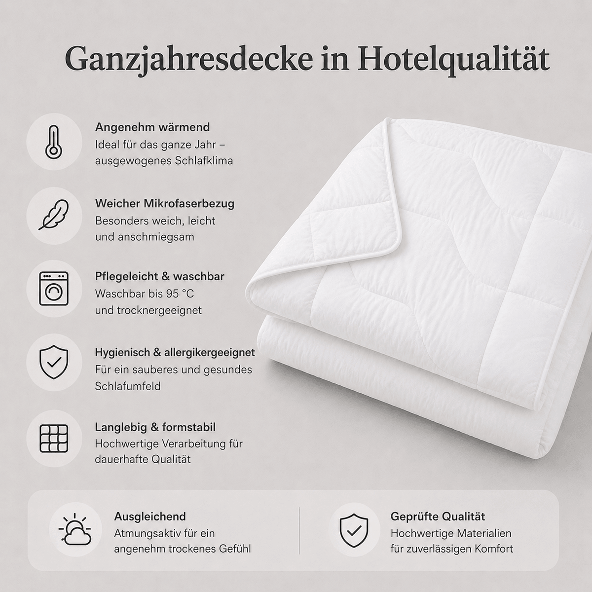 Kochfeste Ganzjahresdecke, waschbar bei 95 °C