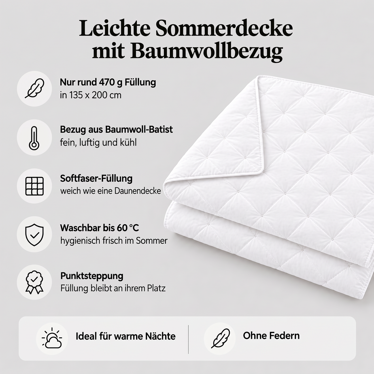 Eigenschaften der leichten Sommerdecke mit Baumwollbezug