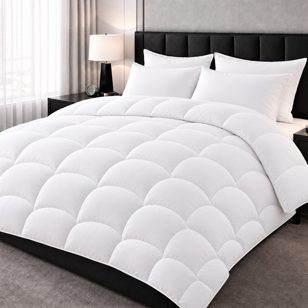 Nachhaltige Bettdecke mit Baumwollbezug im Schlafzimmer