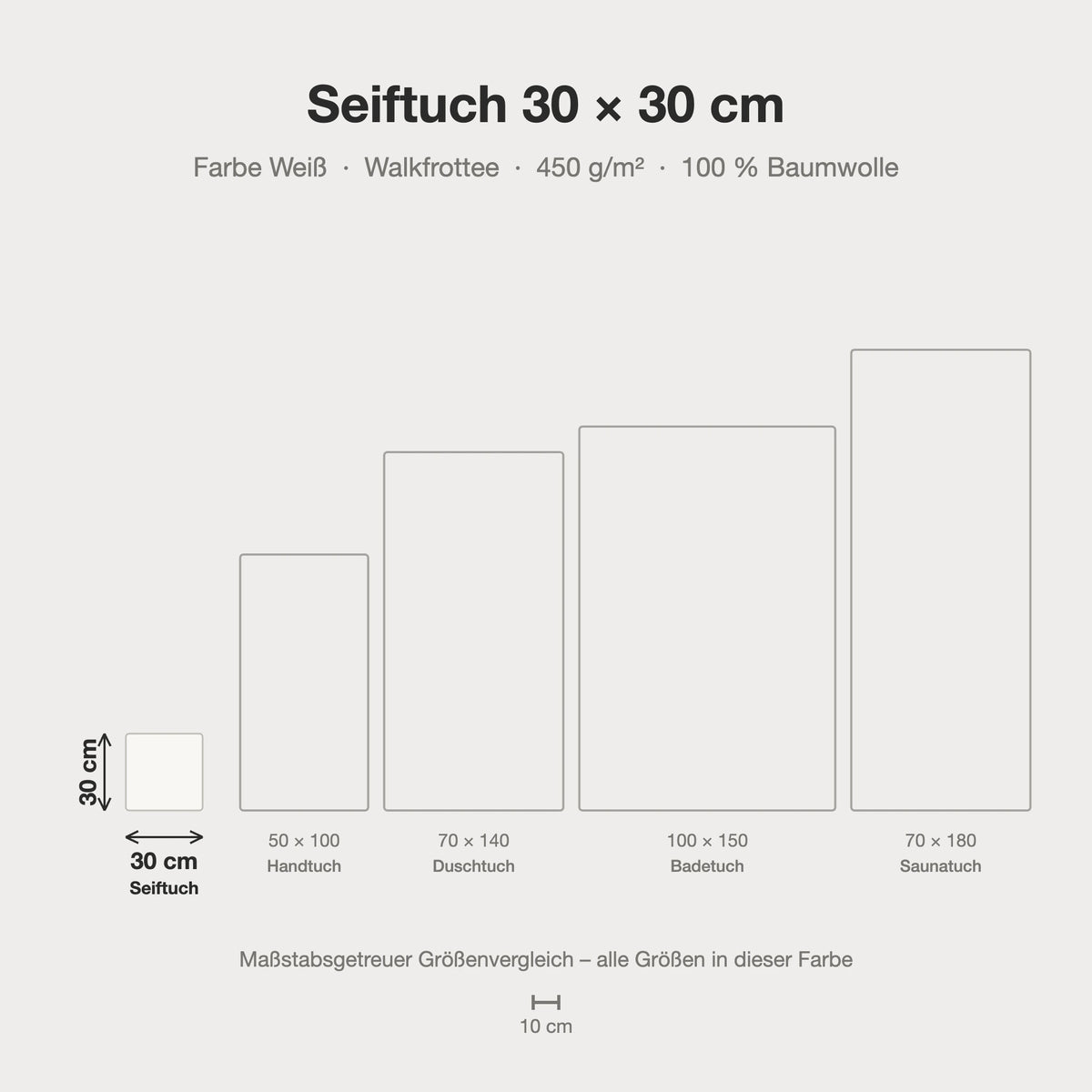 Maßstabsgetreue Größen-Infografik: Seiftuch 30 x 30 cm in weiß