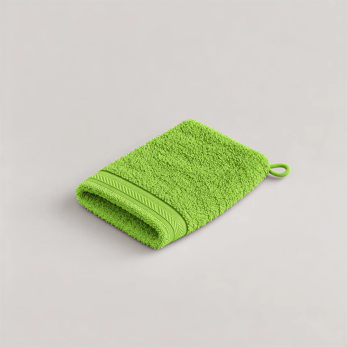 Waschhandschuh Apfelgrün aus Walkfrottee, 15 x 20 cm, gefaltet auf hellgrauem Hintergrund