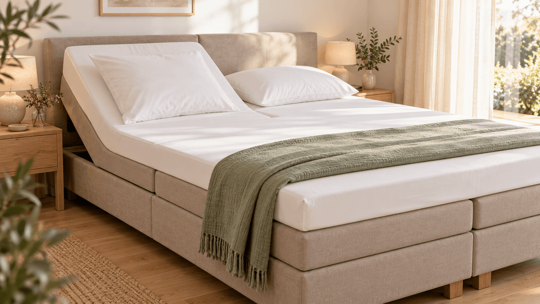 Spannbettlaken für Split-Topper 180x200 auf einem verstellbaren Boxspringbett
