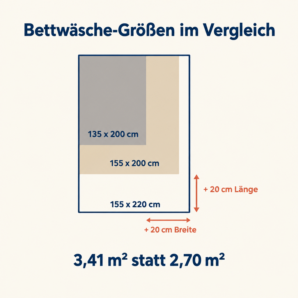 Grafik: 155 x 220 Bettwäsche im Größenvergleich mit 135x200 und 155x200