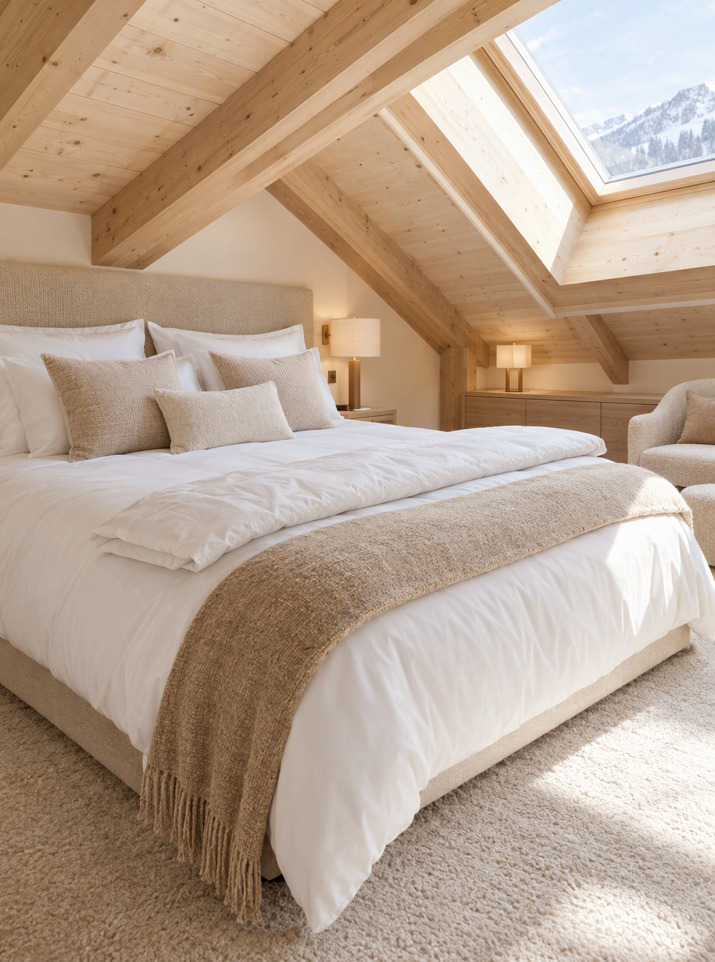 4 Jahreszeiten Bettdecke 135x220 mit zweiter Decke im Schlafzimmer unter der Dachschräge