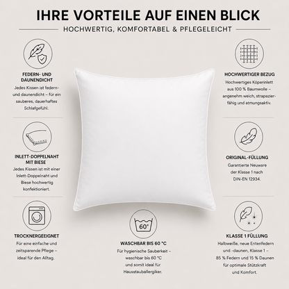Premium Entenfedern Kopfkissen in Hotelqualität