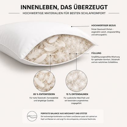 Premium Entenfedern Kopfkissen in Hotelqualität