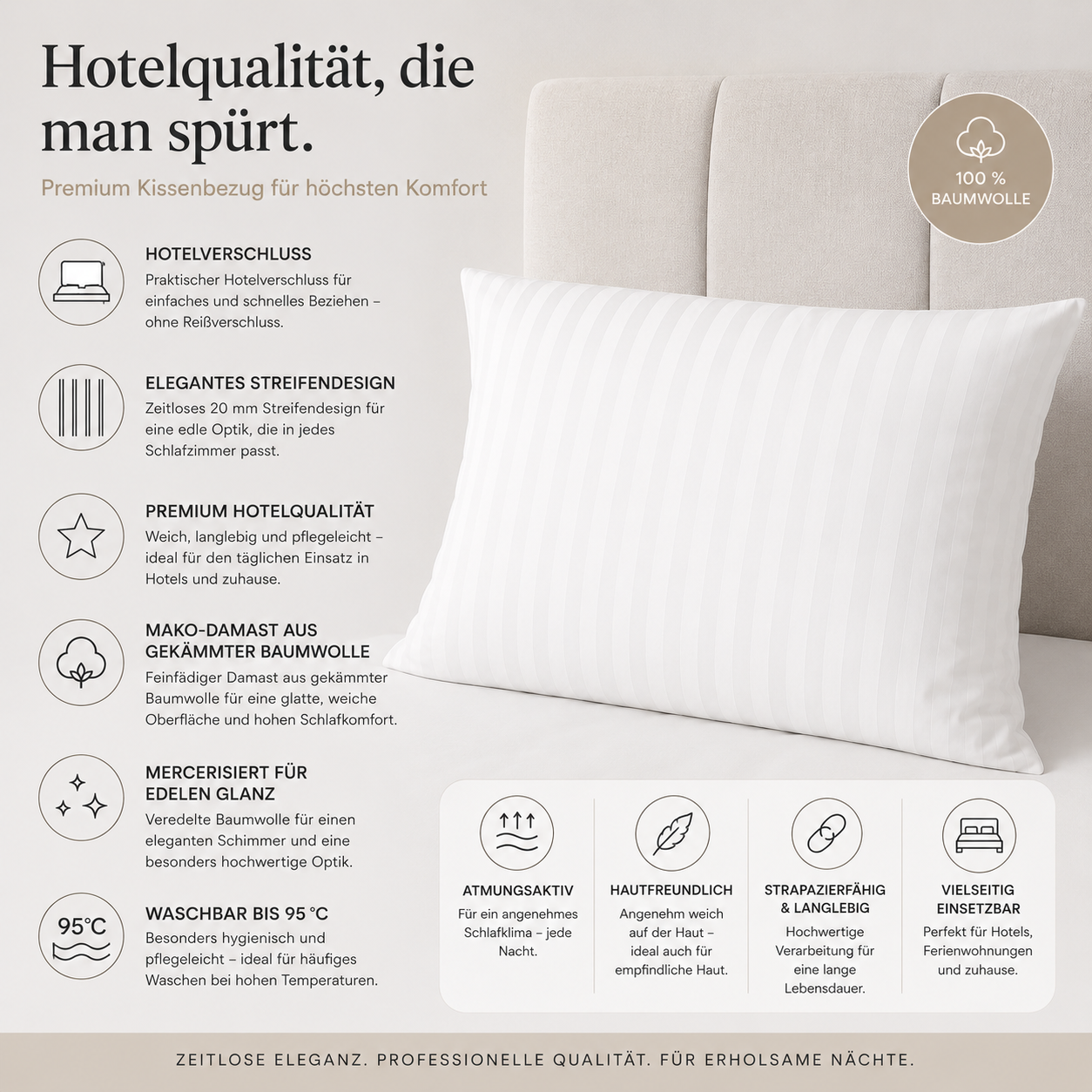 Kissenbezug weiß mit Hotelverschluss in Premium Qualität