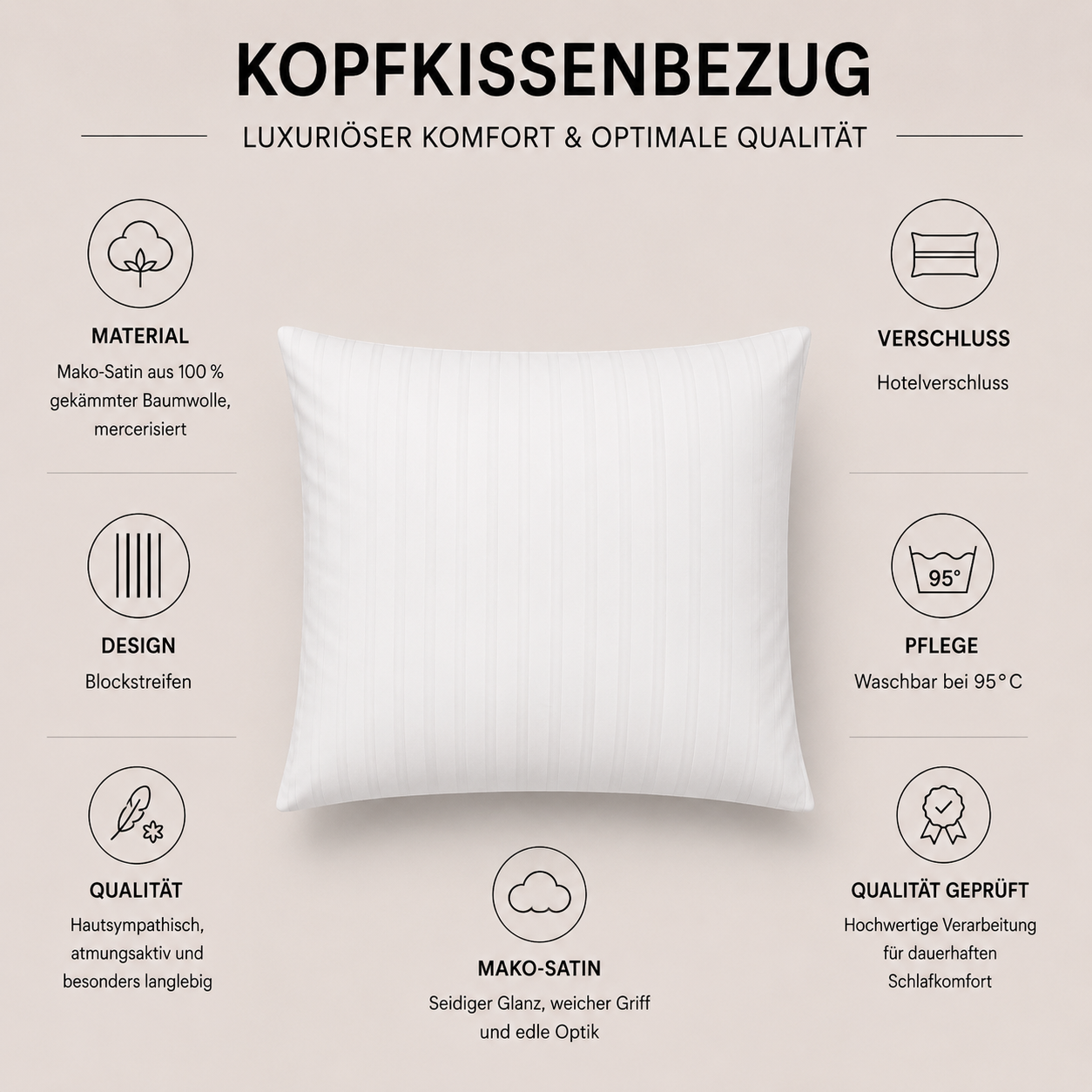 Kopfkissenbezug Mako Satin weiss