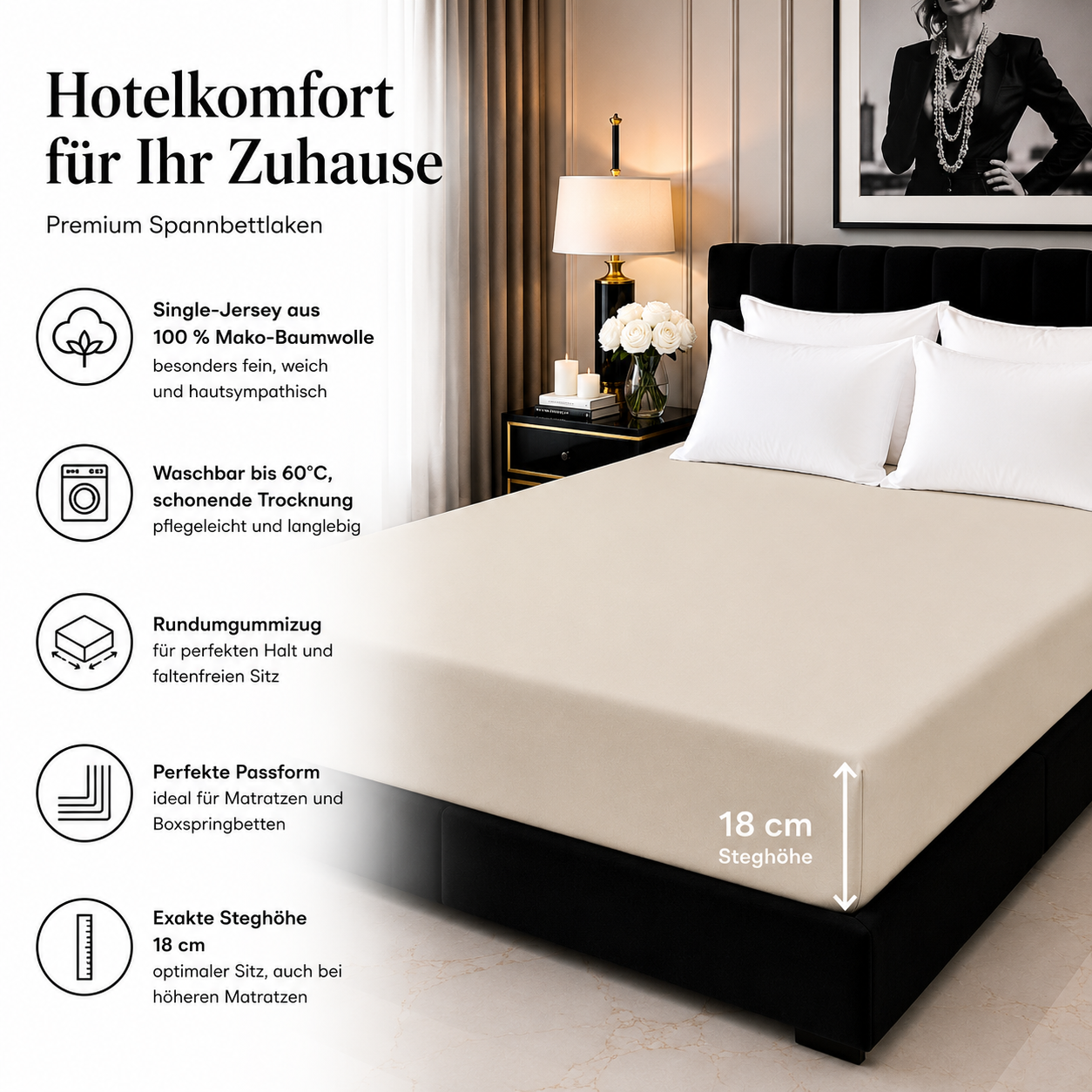 Spannbettlaken_Baumwolle_beige_18cm_Steghoehe_Matratzenhoehe