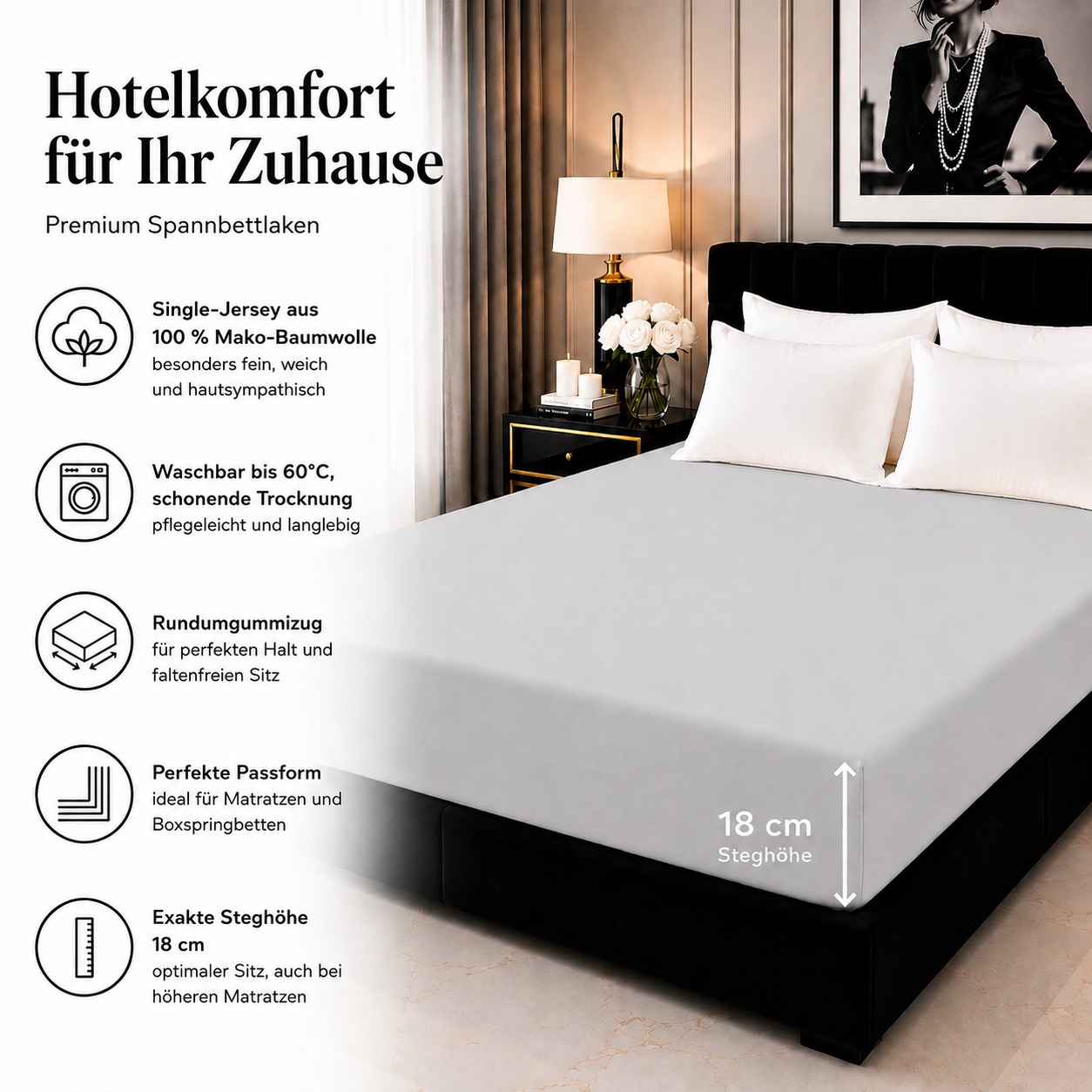 Spannbettlaken_Boxspringbett_Topper_grau_Baumwolle_18cm