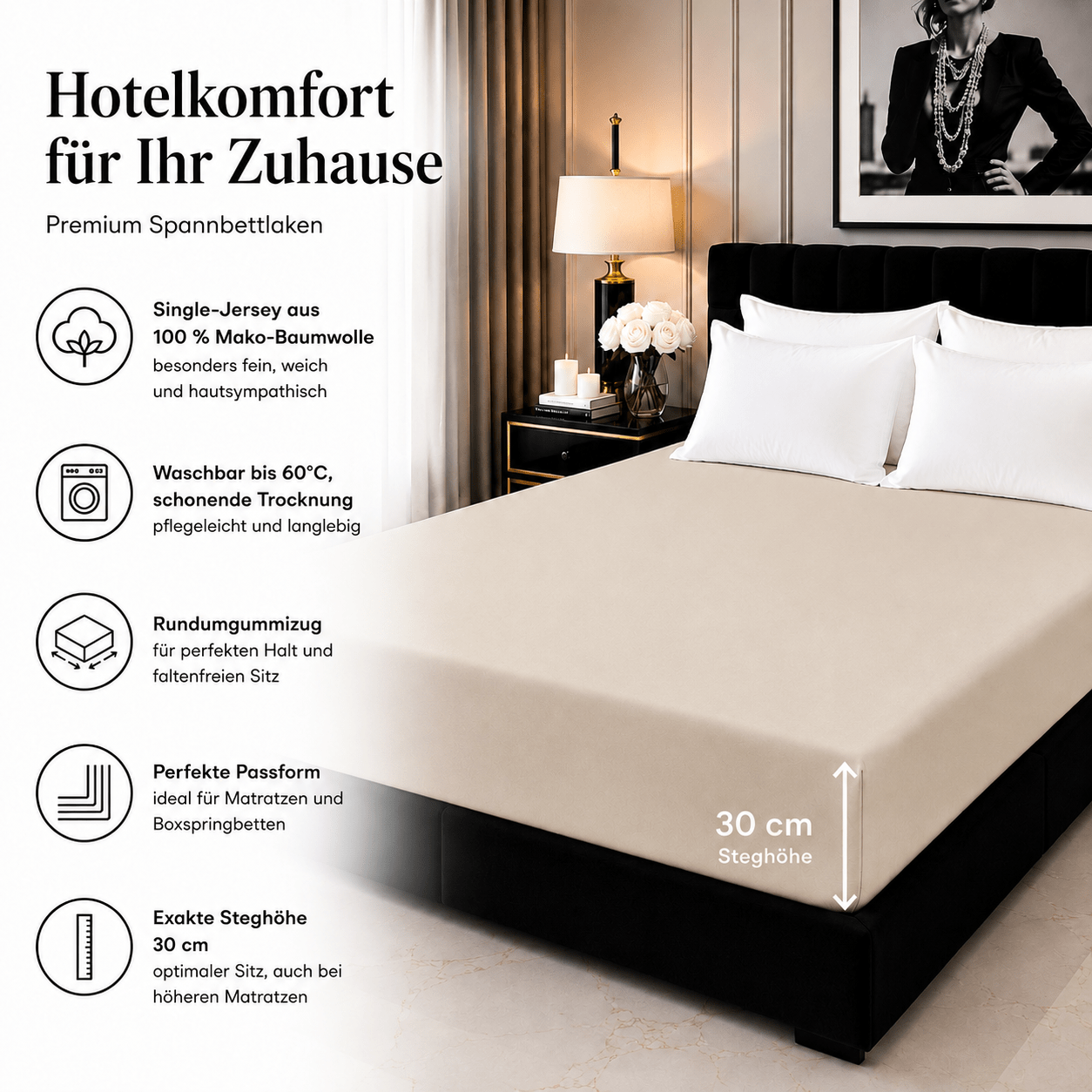 Spannbettlaken_beige_Baumwolle_30cm_Steghoehe_Matratzenhoehe