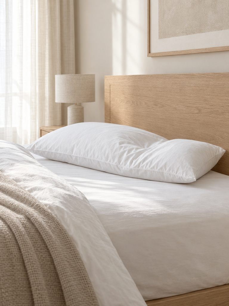 Allergiker Kopfkissen 40x80 für Seitenschläfer auf einem hellen Bett