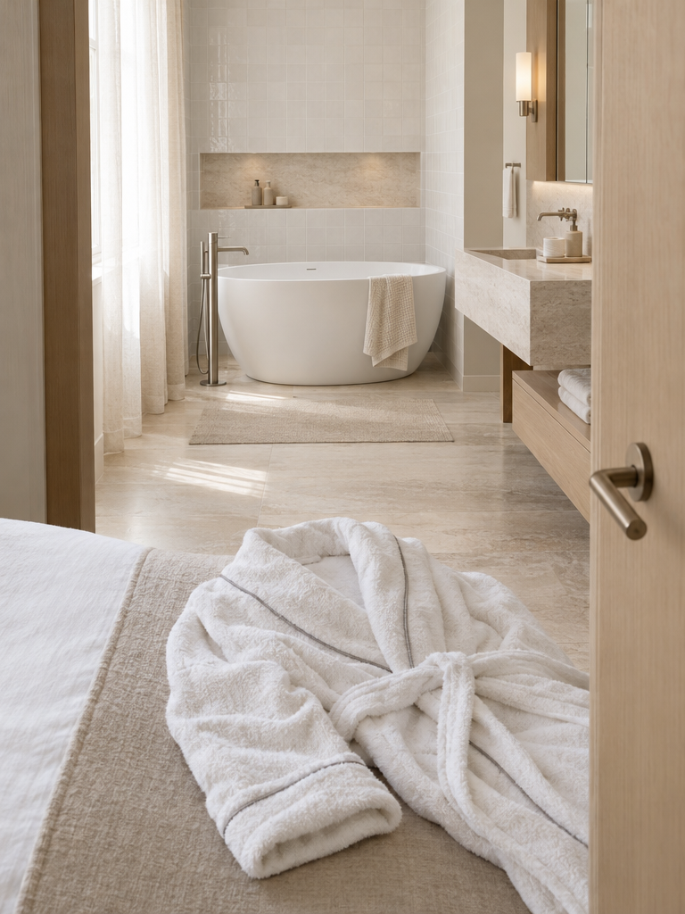 Bademantel in Hotelqualität im Boutique-Hotelbad