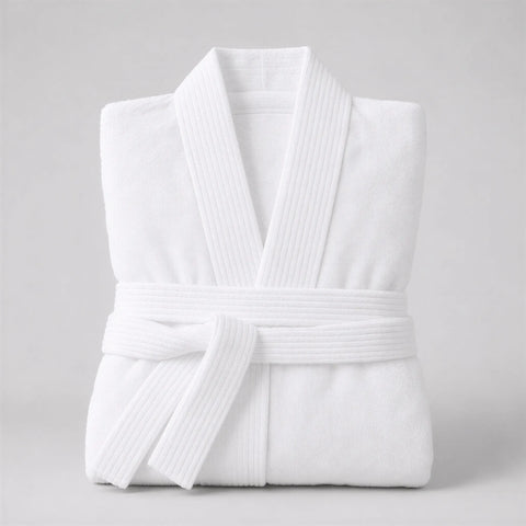 Bademantel weiß in Kimono-Form – preiswerte Walkfrottee-Basisqualität
