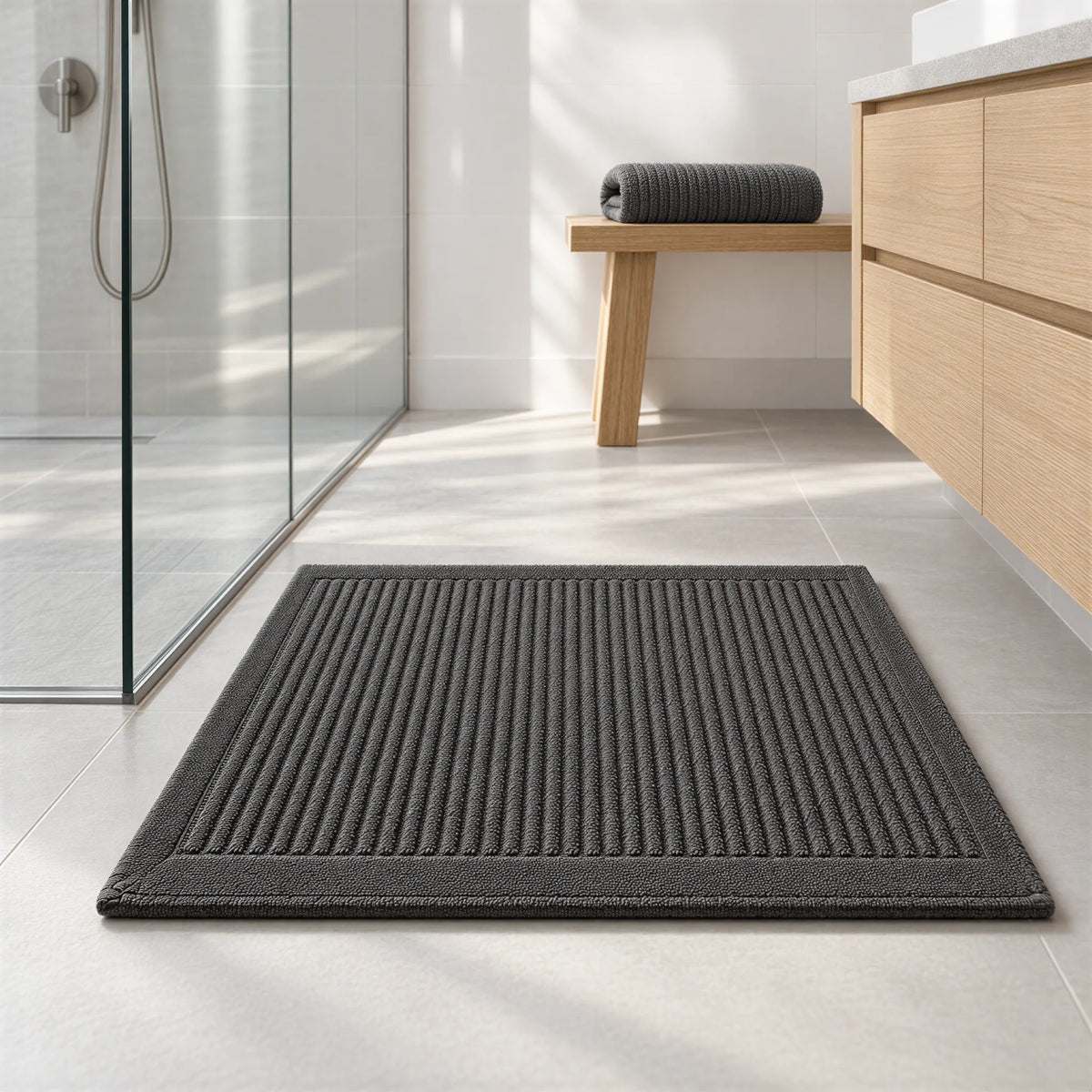 Badematte anthrazit dunkelgrau aus Zwirnfrottee – Ambiente im Bad