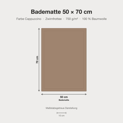 Größenvergleich: Badematte 50 x 70 cm in cappuccino braun – maßstabsgetreue Infografik